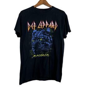 Def Leppard Y2K Baby Doll Graphic Tee Long Black Short Sleeve - M